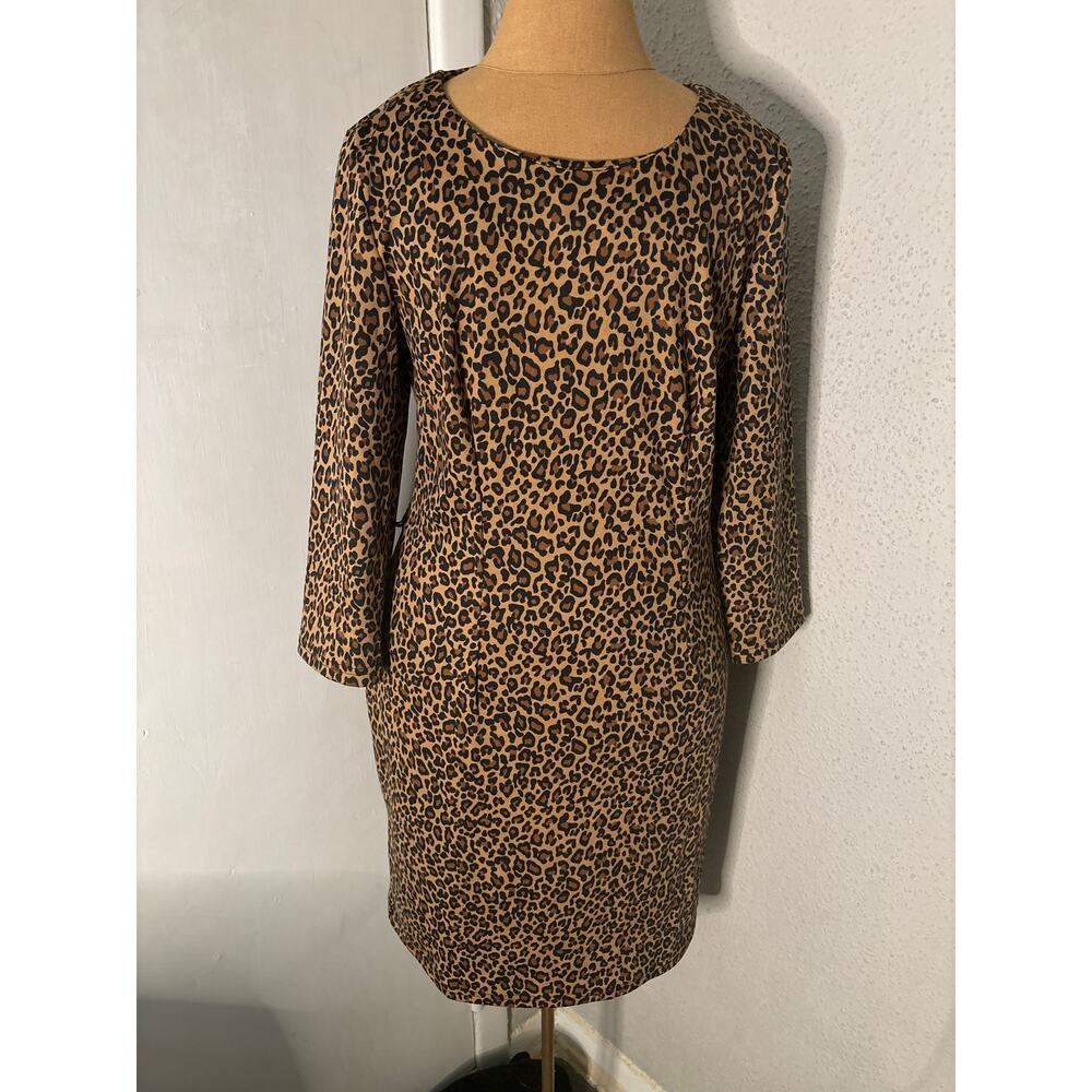 Spense Crew Neck Leopard Pattern Shift Dress 10 Animal Print Corporate Siren